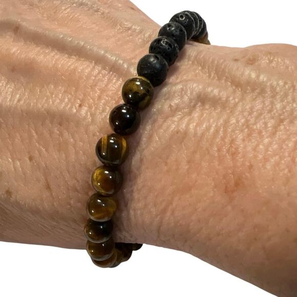 Tiger Eye Natural Stone Essential Diffuser Stretch Bracelet Lava Rock - Picture 1 of 3